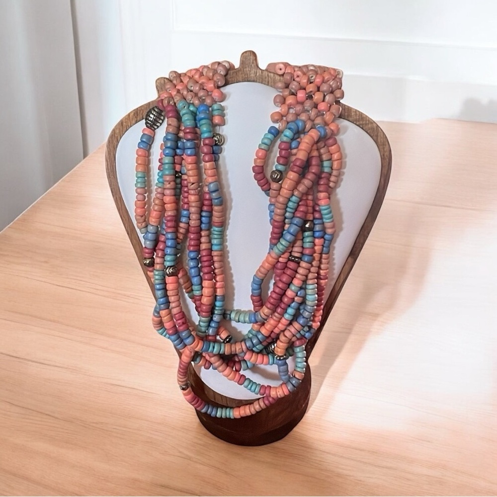 Pink and Blue Multi-Strand Bohemian Necklace
